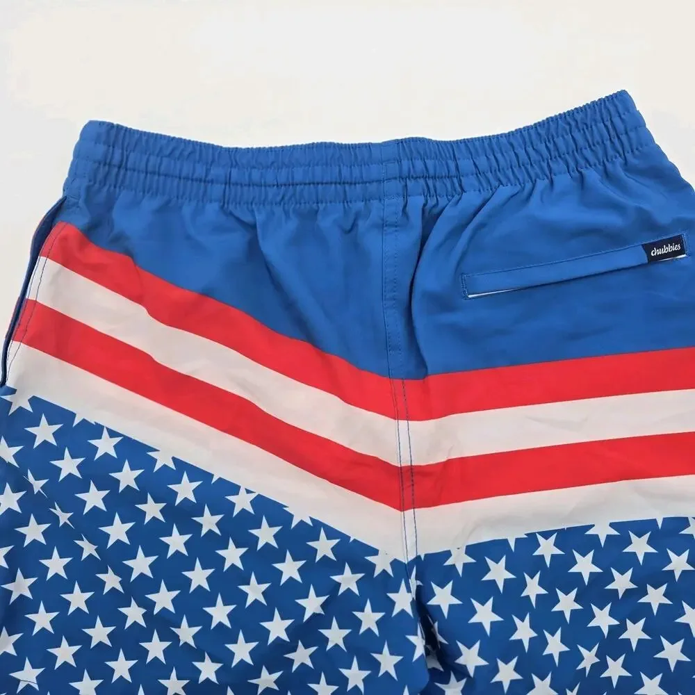 Chubbies Swim Trunks Men Small 5.5 Inch Blue Pump Flag 4th July Shorts Liner
